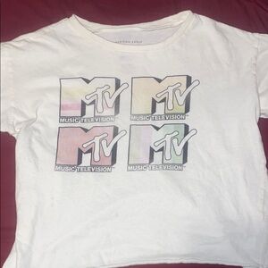 American Eagle Outfitters White Crop Top with MTV Graphic Design